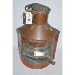 A copper marine quadrant lamp, inscribed 'Bow Starboard Patt 24', by N. Derson & Gyde Ltd.