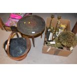 Metalware to include brass, pewter and copper including a copper coal scuttle,