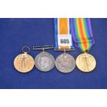 Two pairs of First World War medals awarded to 42285 Private E Dargue,