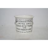 Holloways pottery ointment pot for the cure of gout and rheumatism.