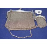 A silver chain mail purse; together with a white metal chain mail coin purse.