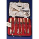 Two sets of six Elizabeth II silver cake forks by Viners Ltd, Sheffield 1964,