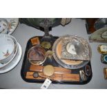 Wooden and silver plate items,