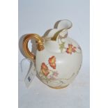 Royal Worcester pencilled ivory ewer, of oval shape with wild flower posies, helmet form spout,