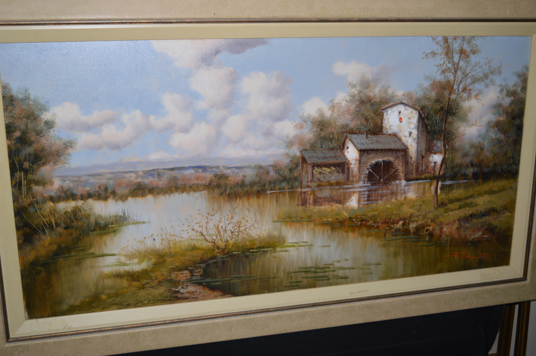 An oil painting, Pasquale Esposito - an Italian river landscape.