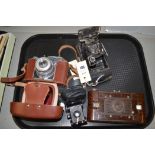 A Koroll 24S camera with brown leather case and other various..