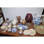 Ceramics to include jug, bowls, figurines and other items.