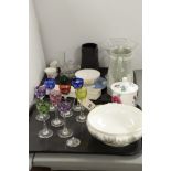 8 harlequin liqueur glasses