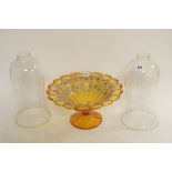 Two glass shades 25cms and a decorative glass bowl.