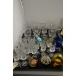 Glassware to include Rummers, sherry glasses, paperweights and other glassware