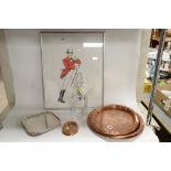 Johnnie Walker advertising items to include 3 copper pub trays; ashtray; Johnnie Walker salver;