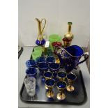 Coloured glass to include goblets, blue jug and glasses.