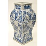 Large Chinese blue and white square section vase, of inverted baluster form,