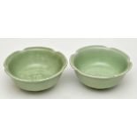 Pair of Chinese celadon glaze pentafoil bowls, interiors with foliate panels, diameter 15.