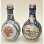 Two Chinese Famille Rose oval shape vases with tall necks,