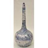 Large Chinese blue and white bottle vase and stopper, body with boys playing within terraced garden,