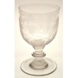 Large engraved glass goblet, with "John and Fanny Amers, 1873" enclosed by fruiting vines,