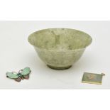 Chinese green hardstone bowl, diameter 12.