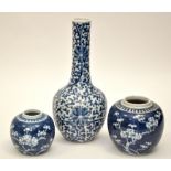 Chinese blue and white bottle vase, with lotus flowers amongst leafy scrolls and tendrils,