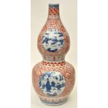 Chinese blue, white and red enamel double gourd shape vase,