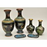 Two pairs of Chinese cloisonne vases,