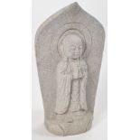 Japanese Stone Buddhist Stele, of lotus leaf shape,