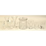 Part suite of Waterford table glass, comprising: three and seven large wine glasses,