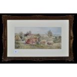 Manner of Thomas Sidney Cooper - a cow and two sheep in a meadow, watercolour, with initials,