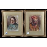 Henry Raeburn Dobson - portraits of an elderly fisherman and his wife, signed and dated '19,