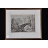 Attributed to Amos Green - an arched bridge leading to a cave with a tiger in the foreground,