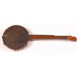 Unusual 19th Century walnut five string banjo...