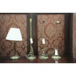 Three matching brass table lamps (no shades);