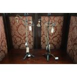 A pair of modern wrought iron and copper Art Nouveau style adjustable table/bedside lights (one