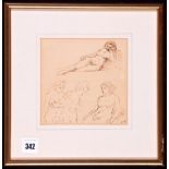 Edward Ardizzone, RA - female nude studies, signed with initials, sepia ink on buff tinted paper,