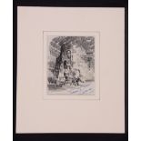 Terence Cuneo - a view inside a steel factory, signed, pencil, 10 x 8.5cms, unframed.