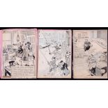 Joseph Lee - cartoon original artwork for publication, signed and inscribed with captions,