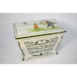 A Royal Doulton pottery biscuit box in the form of a three-drawer commode,