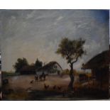 English school - A naive farmyard scene, oil on canvas,