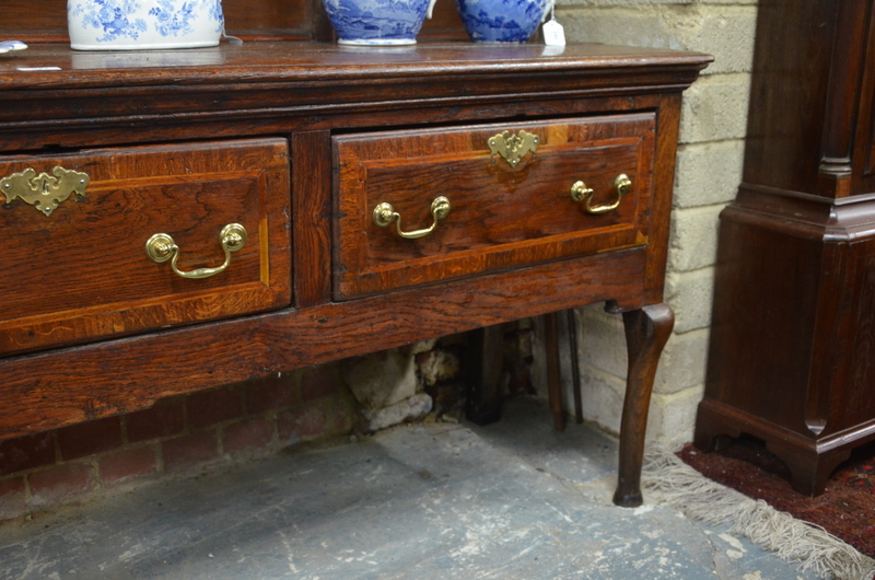A part 18th century oak low dresser with associated composite three tier rack, - Image 3 of 6
