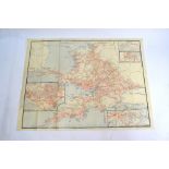 A vintage Great Western Railway map, printed in red, blue and black, by Emery Walker Ltd.