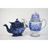 The Coysh Collection - A 19th century blue transfer printed teapot and cover decorated with a rural