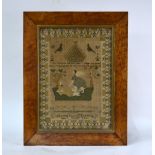 An early Victorian petit point needlework sampler, worked with Elijah and the Angel, by Anne Viney,