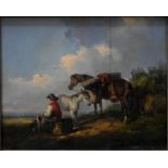 Thomas Smythe (1825-1907) - A wayside rest, oil on panel, Horses, oil on panel,