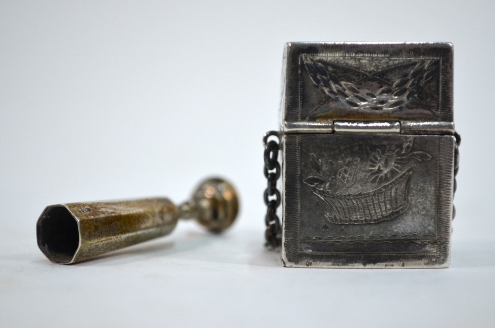 A 19th Century Dutch low-grade white metal novelty pill-box in the form of a miniature bureau, - Image 5 of 6