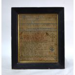 A 19th century needlework sampler, worked with alphabet and spiritual and improving texts,