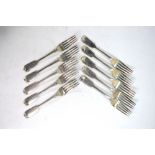 A matched set of ten William IV/Victorian silver fiddle pattern dessert forks, various makers,