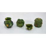 A Rye Sussex Rustic Ware small green-glazed earthenware open salt of pinched form with floral and