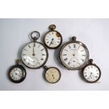 Two silver open-faced pocket watches with key-wind lever movements,