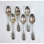 A set of six Victorian silver fiddle pattern dessert spoons, John Stone, Exeter 1846, 9.