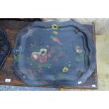 A Victorian large tole tray, painted with parrot and flowers,